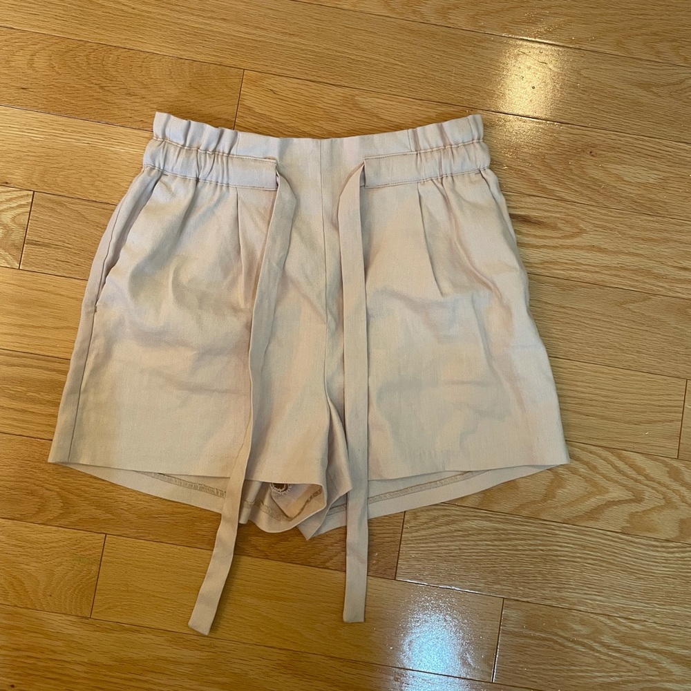 Express light pink paper bag shorts